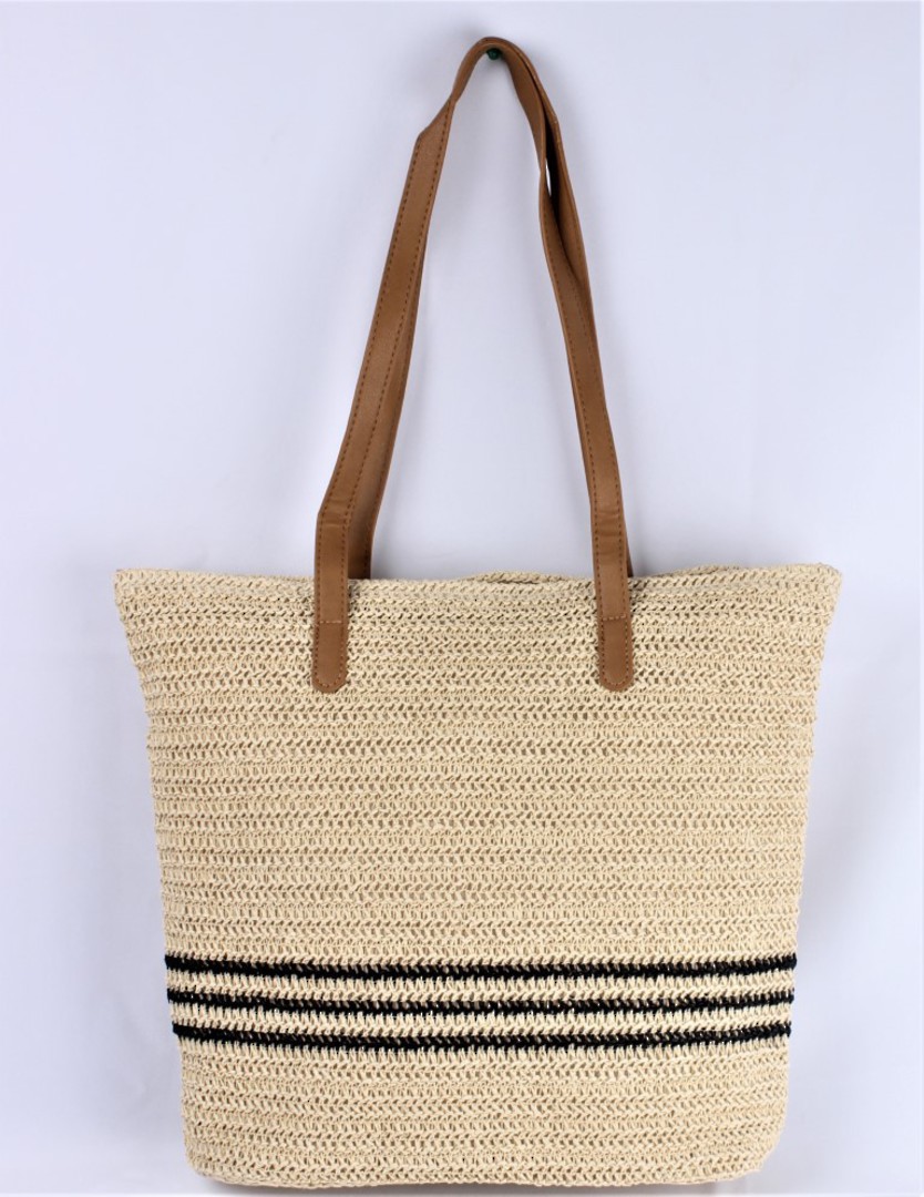 Woven striped tote bag 40cm wide x 35cm deep ,fully lined, zip closure black and natural STYLE :AL/6004 image 0